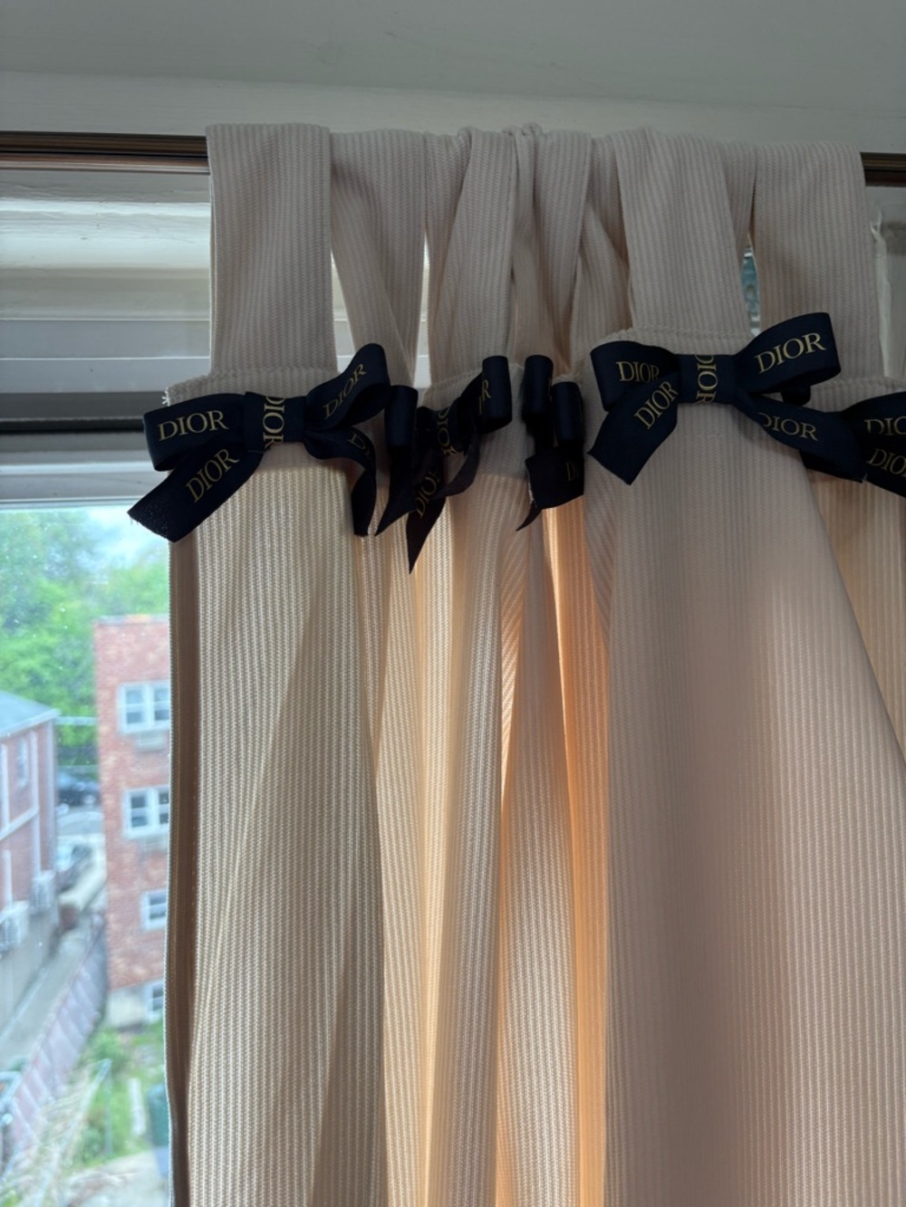 Dior Cream Knit Top with Navy Logo Bow